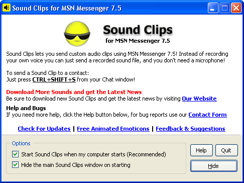 Sound Clips for MSN Messenger 1.7.0 software screenshot