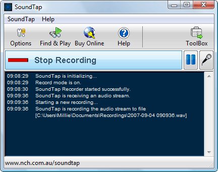SoundTap Streaming Audio Recorder 4.00 software screenshot