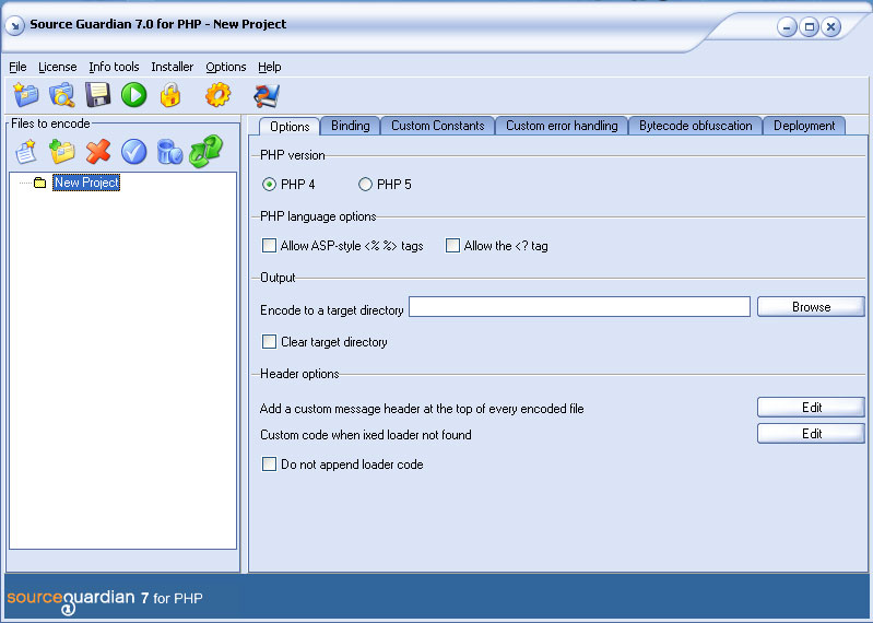 SourceGuardian PHP Encoder 8.2 software screenshot
