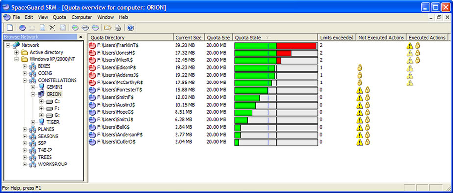 SpaceGuard SRM - Disk Quotas Manager 5.4 software screenshot