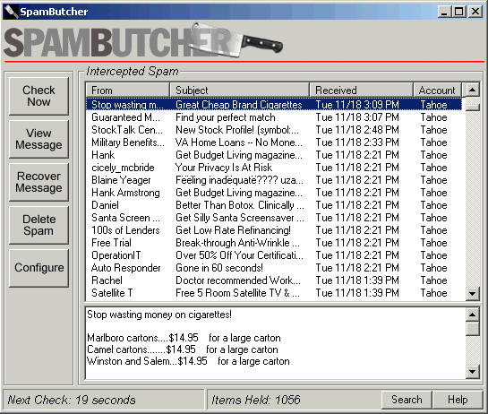 SpamButcher 2.1xd software screenshot