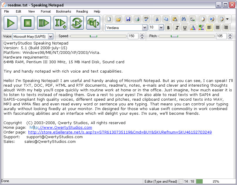 Speaking Notepad 5.2 software screenshot