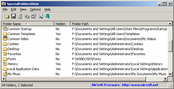 SpecialFoldersView 1.20 software screenshot