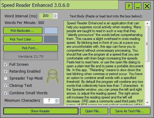 Speed Reader Enhanced 3.2.0.0 software screenshot