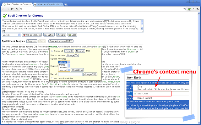 Spell Checker for Chrome 0.9.3.2 software screenshot