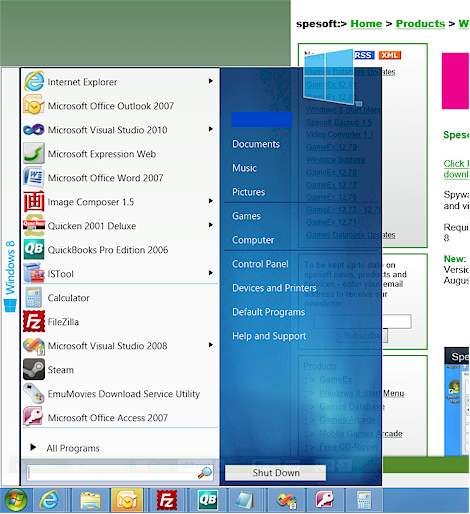 Spesoft Windows 8 Start Menu 1.30 software screenshot