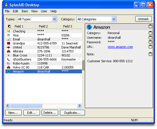 SplashID Password Manager 3.4 software screenshot