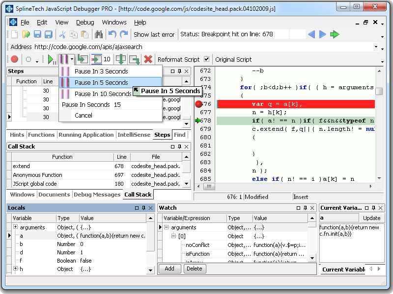 SplineTech JavaScript Debugger PRO 8.23 software screenshot