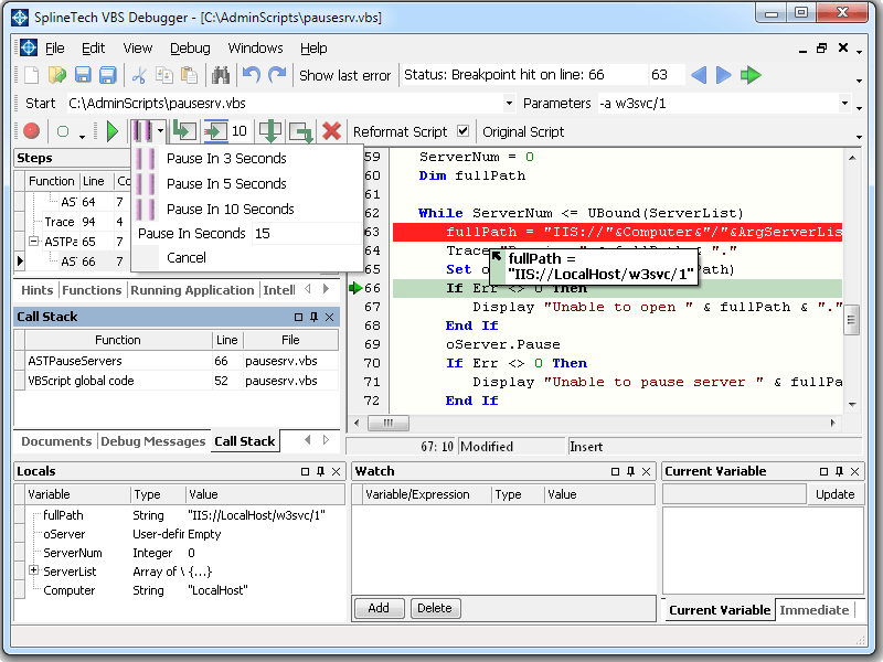 SplineTech VBS Debugger 8.70 software screenshot