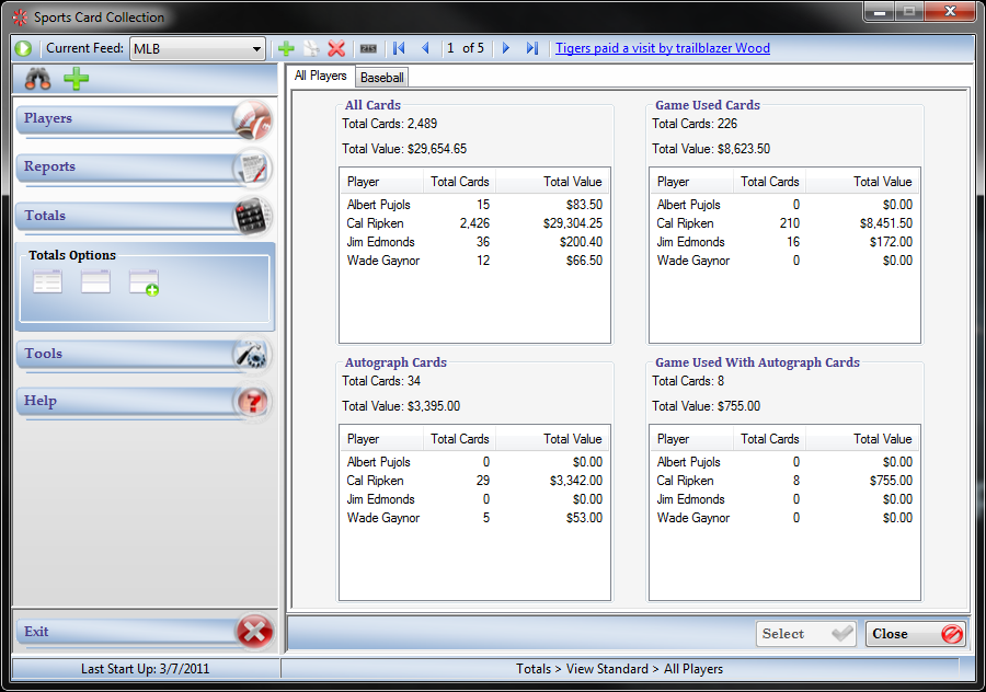 Sports Card Collection 5.3.3.0 software screenshot