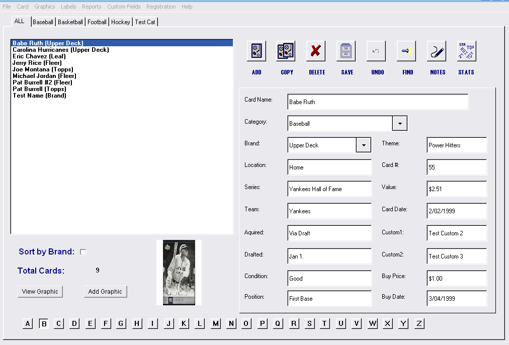Sports Card Collector 5.1 software screenshot