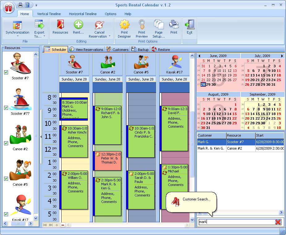 Sports Rental Calendar 3.3 software screenshot