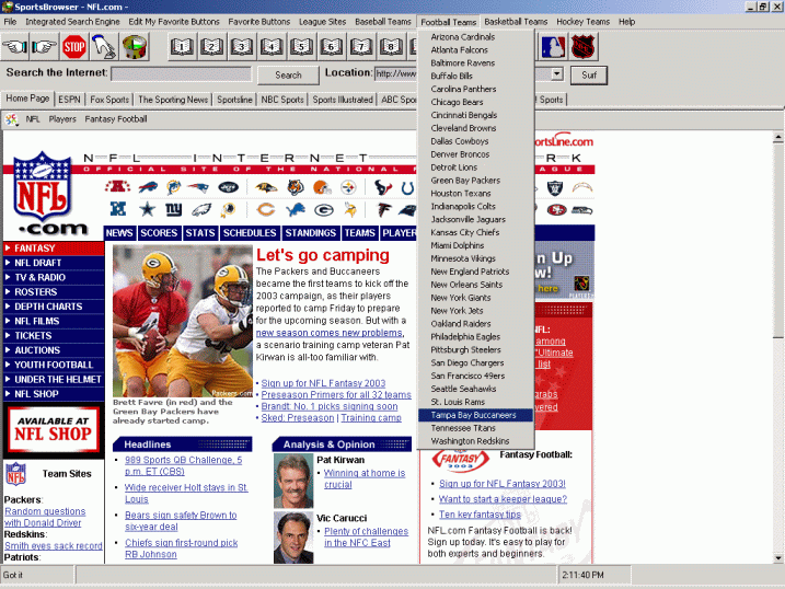 SportsBrowser 2.3 software screenshot