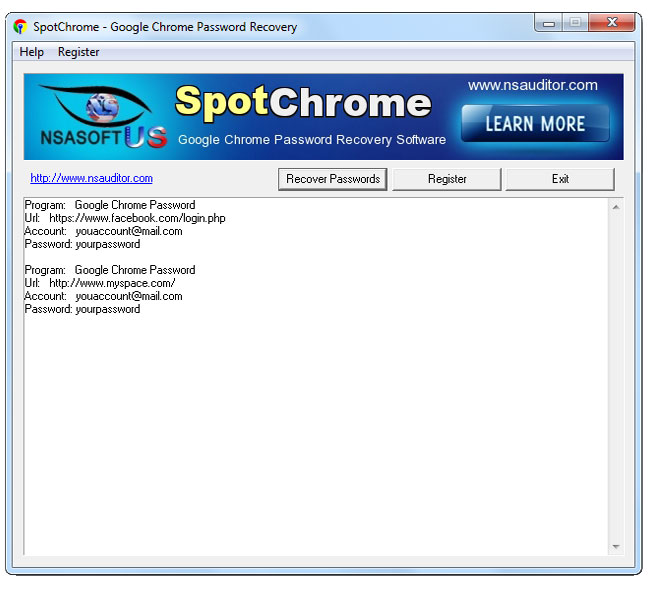 SpotChrome Password Recovery 1.3.6 software screenshot