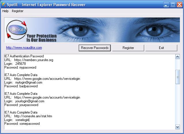 SpotIE Password Recovery 2.8.9 software screenshot