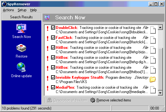 SpyRemover Pro 3.05 software screenshot