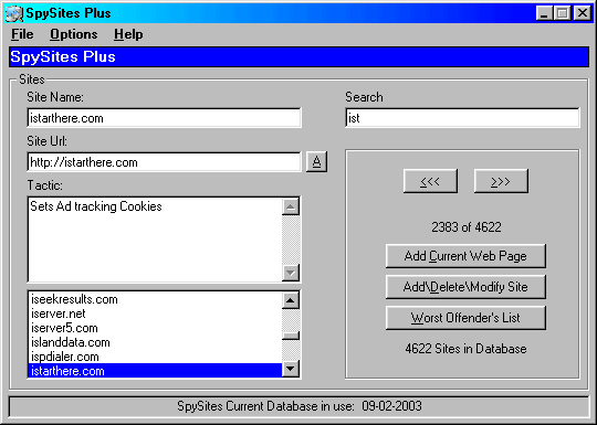 SpySites Plus 1.0 software screenshot