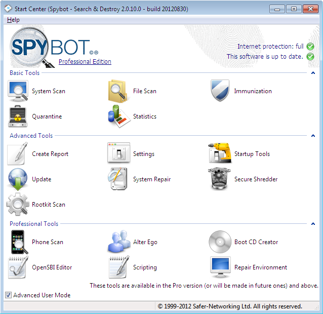 Spybot Search and Destroy Detection Update 2017-06-28 software screenshot