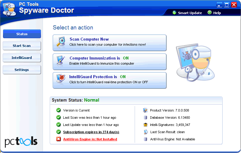 Spyware Doctor 9.1.0.2898 software screenshot