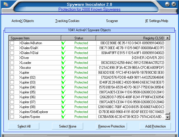 Spyware Inoculator 2.0 software screenshot