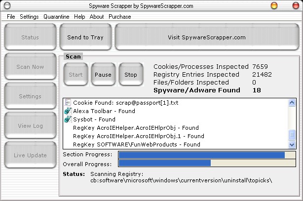 Spyware Scrapper 3.2 software screenshot