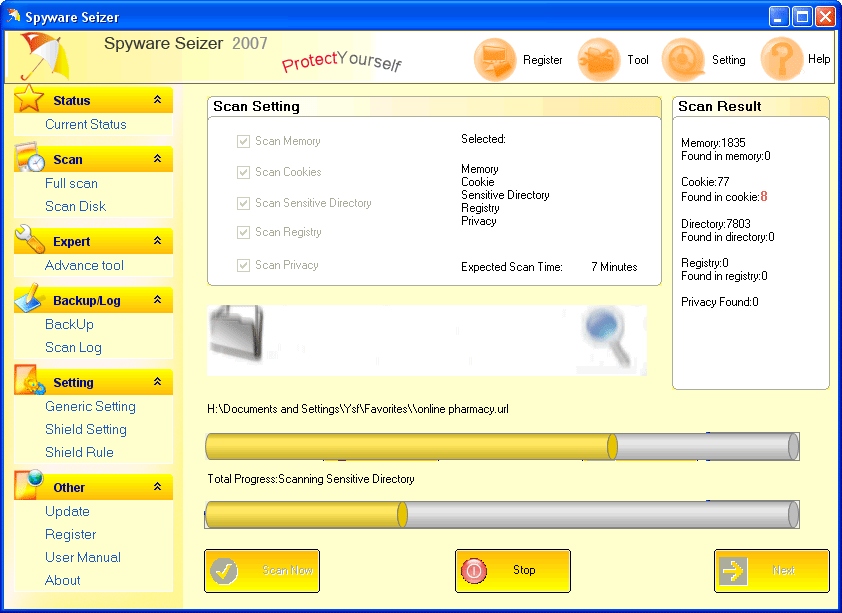 Spyware Seizer 2007 3.2 software screenshot