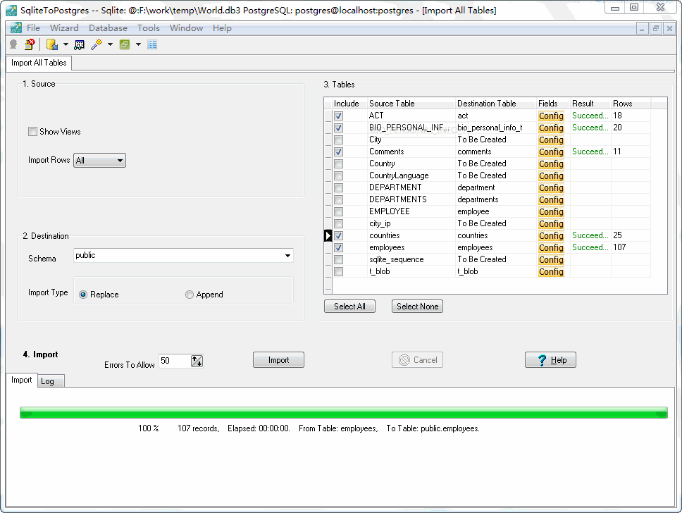 SqliteToPostgres 2.0.1.170614 software screenshot
