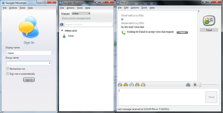 Squiggle LAN Messenger 3.2.4.0 / 3.3.2.0 Be software screenshot