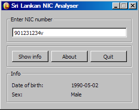 Sri Lankan NIC Analyzer 1.0 software screenshot