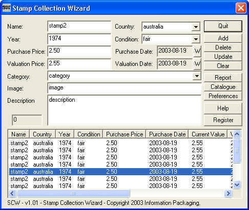 Stamp Collection Wizard 1.04 software screenshot