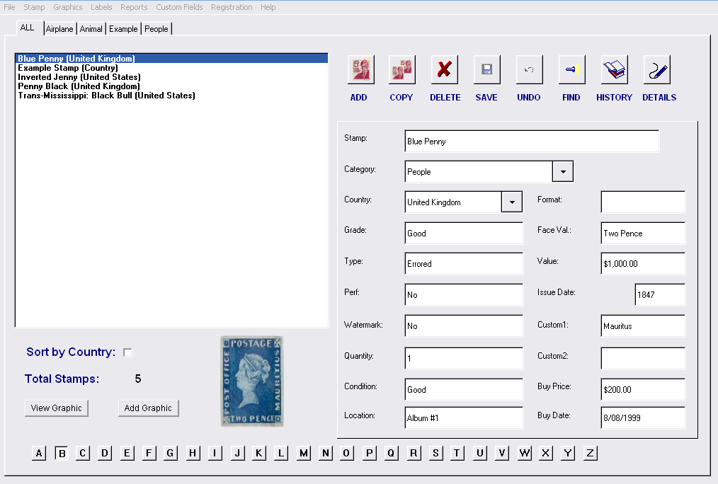 Stamp Collector 5.1.1 software screenshot