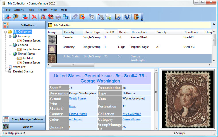 StampManage USA 2013 software screenshot