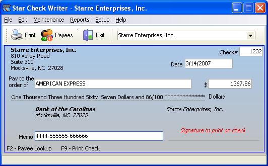 Star Check Writer 3.20 software screenshot