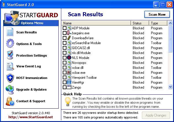StartGuard Free Edition 2.0 software screenshot