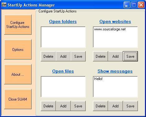 StartUp Actions Manager 1.3.0 software screenshot
