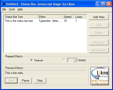 Status Bar Javascript Magic 1.0 software screenshot