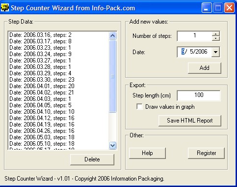 Step Counter Wizard 1.01 software screenshot