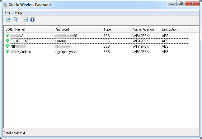 SterJo Wireless Passwords 1.2 software screenshot