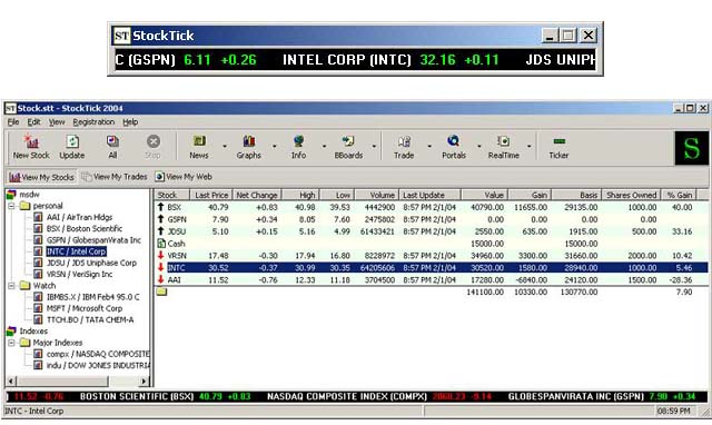 StockTick - Stock Ticker 2005 software screenshot