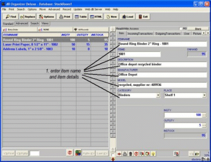 Stockroom Organizer Deluxe 4.0 software screenshot