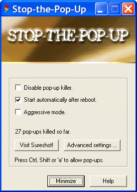 Stop-the-Pop-Up 2.54 software screenshot