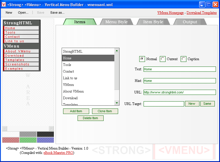Strong VMenu 1.05 software screenshot
