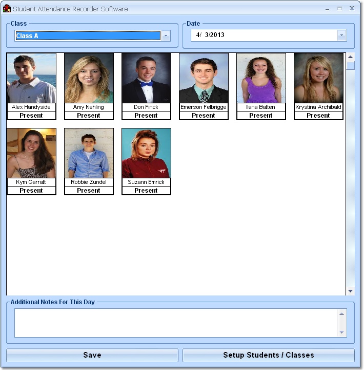 Student Attendance Recorder Software 7.0 software screenshot