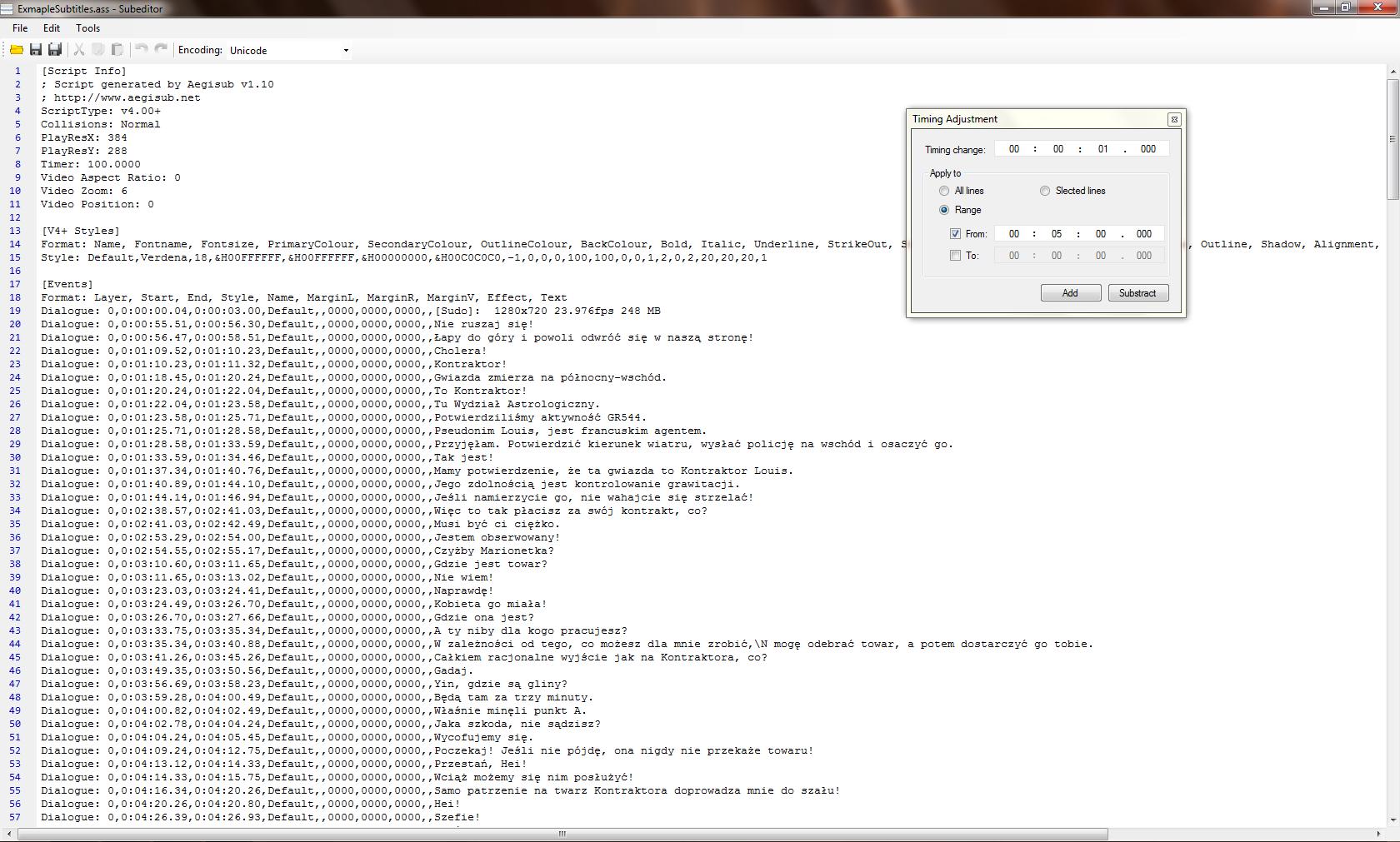 Subeditor 0.8.7.2 Beta software screenshot