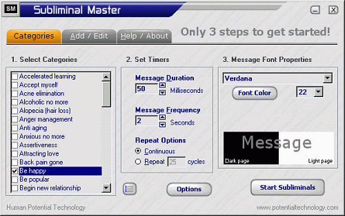 Subliminal Master 2.2 software screenshot