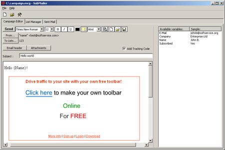 Subscription Mailer 1.0 software screenshot
