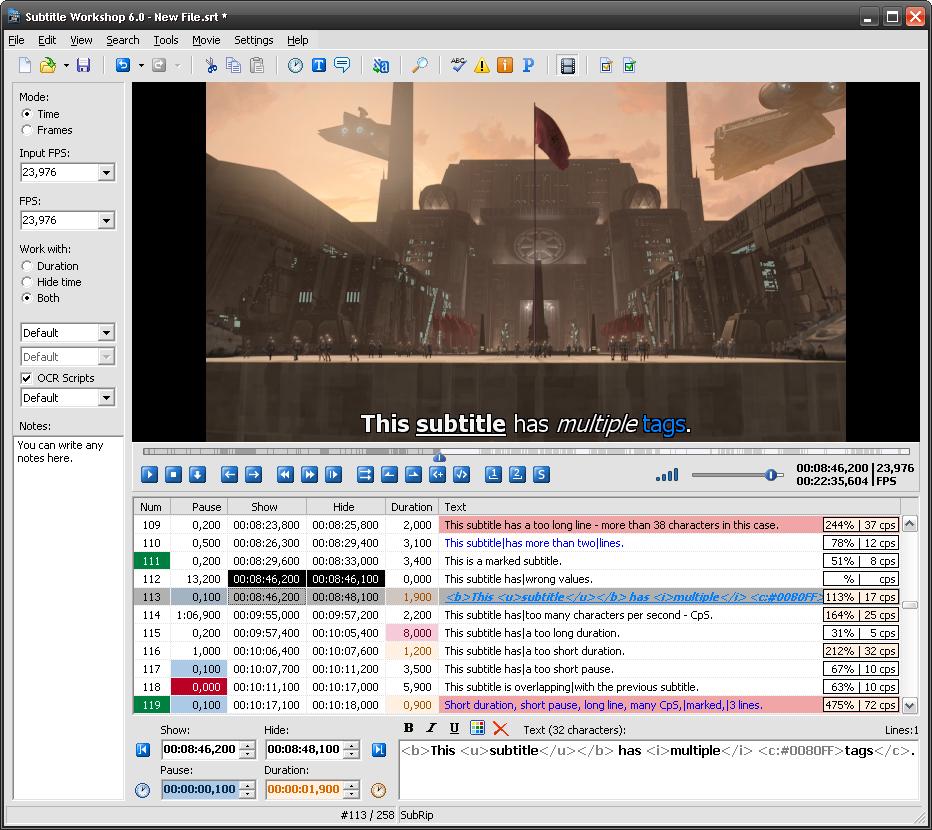 Subtitle Workshop 6.0b Build 131121 software screenshot