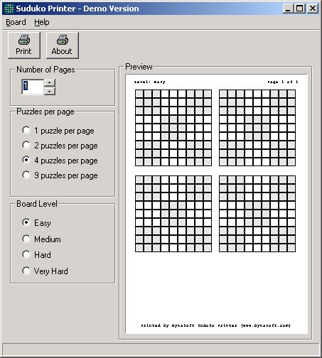Sudoku Printer 1.01 software screenshot