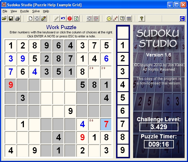 Sudoku Studio 1.6 software screenshot