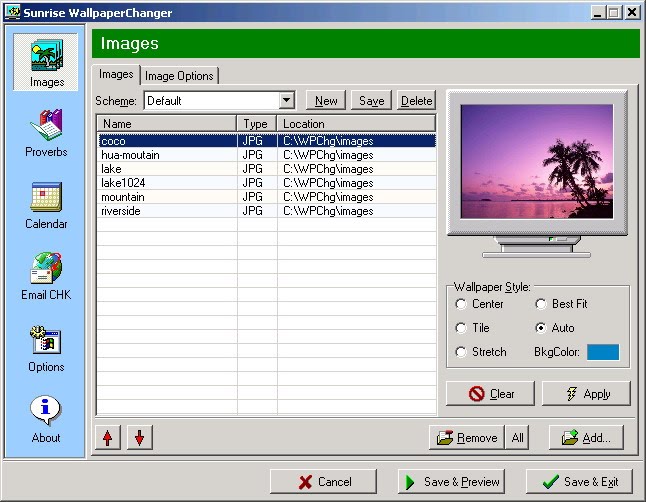 Sunrise Wallpaper Changer 3.4 software screenshot